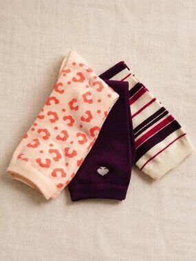 Kate Spade New York Women’s Socks 3-Pack Leopard Stripe Plum NWT